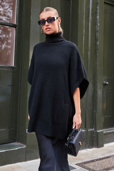 Roll neck cheap poncho jumper