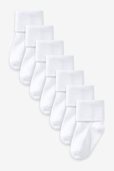 White Baby 7 Pack Roll Top Socks (0mths-2yrs)