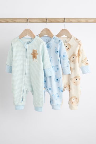 Blue Bear Zip Baby Sleepsuits 3 Pack (0-3yrs)