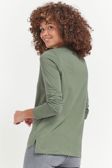 Khaki Green High Neck Long Sleeve Top