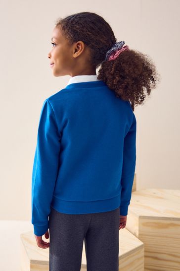 Blue Cotton Rich Frill Pocket Jersey School Cardigan 3 16yrs