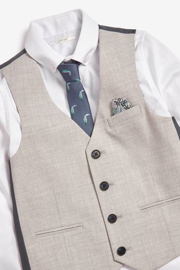 Grey Waistcoat, White Shirt & Tie Set Waistcoat (12mths-16yrs)