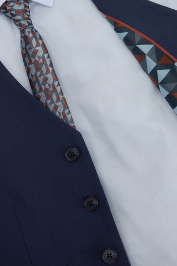 Navy Blue Waistcoat, Blue Shirt & Tie Set Waistcoat (12mths-16yrs)