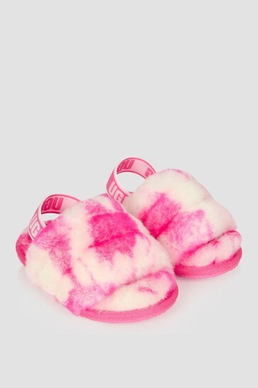 UGG Girls Pink Fluff Yeah Marble Slides