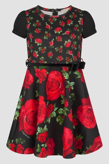 Girls Black & Red Rose Dress