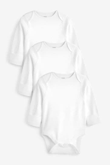White Baby 3 Pack Kind To Skin Long Sleeve Bodysuit