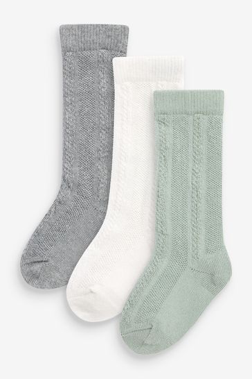 Sage Green Baby Knee Length Socks 3 Pack (0mths-2yrs)