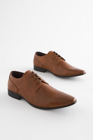 Tan Brown Derby Lace- Up Shoes