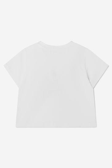 Simonetta Girls White Cotton Butterfly Applique T-Shirt
