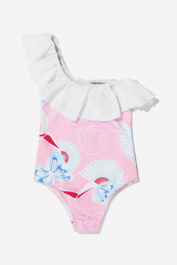 Simonetta Girls Pink Floral Fan Print Swimsuit