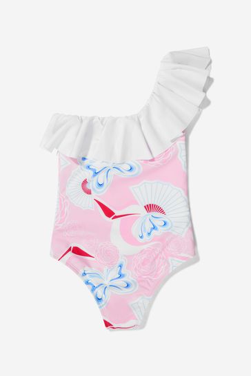 Simonetta Girls Pink Floral Fan Print Swimsuit