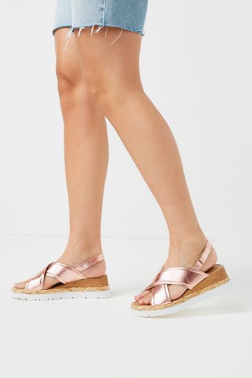 Next Womens Rose Gold Cross Over Strap Style Sandals 