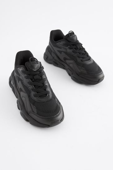 Black With Black Sole Elastic Lace Trainers
