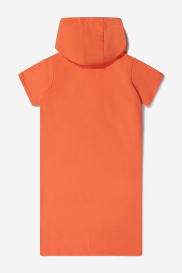 Girls French Terry Hooded Dress in Orange