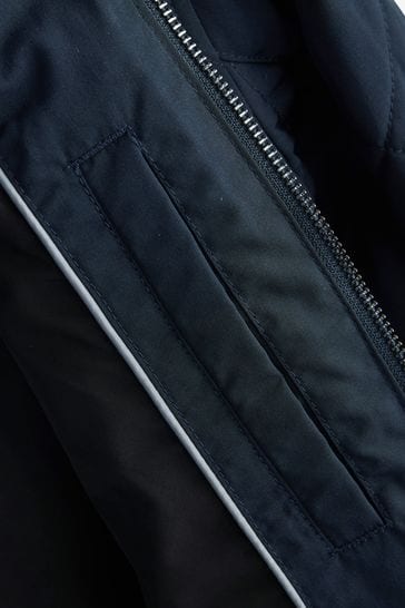 Navy Blue Shower Resistant Diamond Quilt Racer Neck Jacket