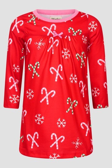 여자 사탕 지팡이 긴 소매 나이트 드레스 에 빨강