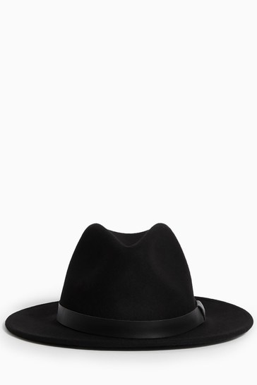 Buy AllSaints Black Bronson Fedora Hat 