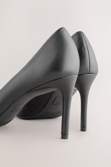 Black leather court hot sale shoes mid heel