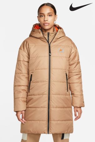 tan longline puffer coat