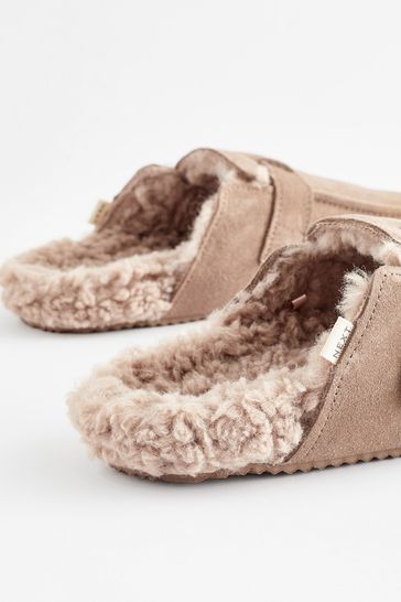 Brown Suede Clog Mule Slippers