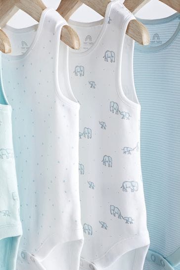 Blue White Elephant 4 Pack Vest Baby Bodysuits