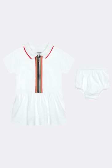Baby Girls  Icon Stripe Detail Cotton Dress with Bloomers