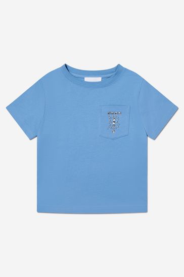 Boys Cotton Stud Pocket T-Shirt in Blue