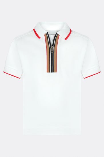 Boys Cotton Branded Polo Shirt In White