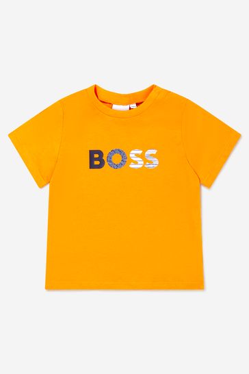 오렌지 소재 베이비 보이즈 오가닉 코튼 저지 로고 티셔츠