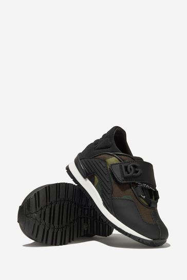 Boys Camouflage Logo Trainers in Black