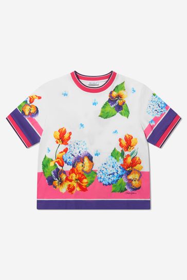 Girls Cotton Jersey Logo T-Shirt in Multicoloured