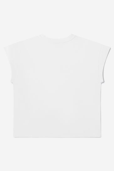 Girls Cotton Wide Fit Logo T-Shirt in White