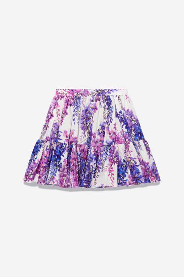 Girls Cotton Wisteria Print Skirt in Purple
