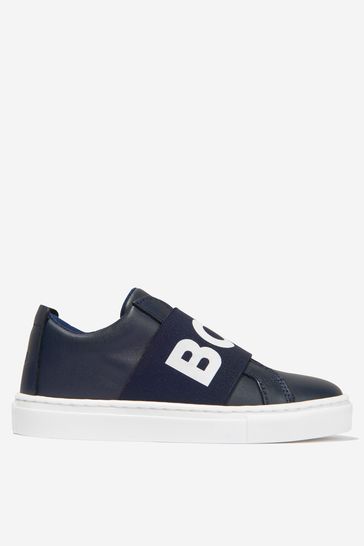 Boys Leather Embossed Logo Trainers
