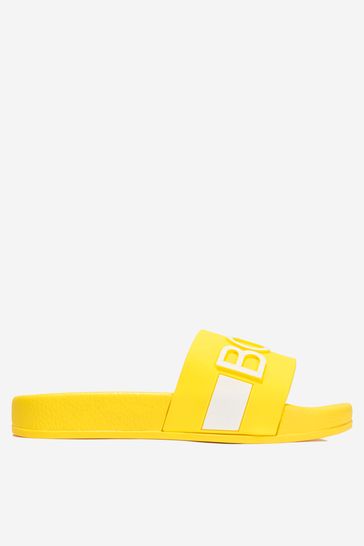 حذاء مفتوح بولي فينيل كلوريد أصفر بشعار للأولاد