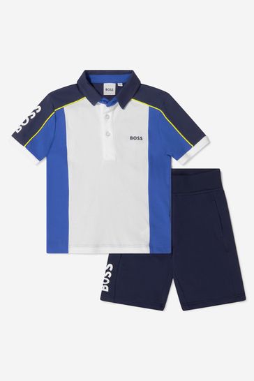 Boys Cotton Pique Polo Shirt And Shorts Set in Navy