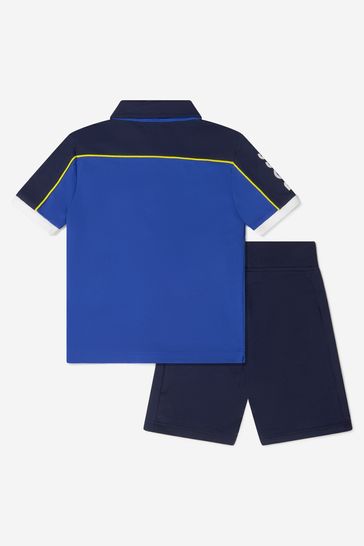 Boys Cotton Pique Polo Shirt And Shorts Set in Navy