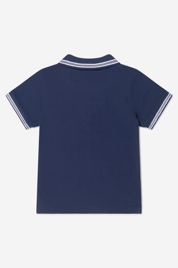 Boys Cotton Pique Embroidered Logo Polo Shirt in Navy