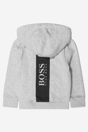 Boys Cotton French Terry Hooded Track Cardigan in Grey