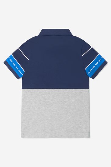 Boys Cotton Pique Logo Print Polo Shirt