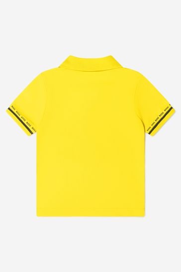Boys Cotton Pique Logo Print Polo Shirt