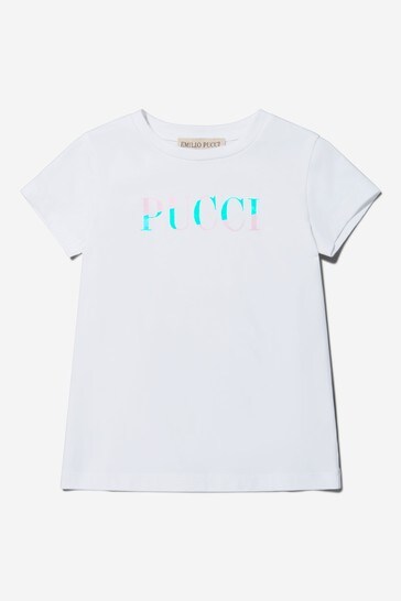 Girls Cotton Logo Print T-Shirt in White