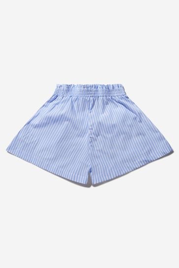 Girls Cotton Striped Patterned Pocket Shorts in Blue