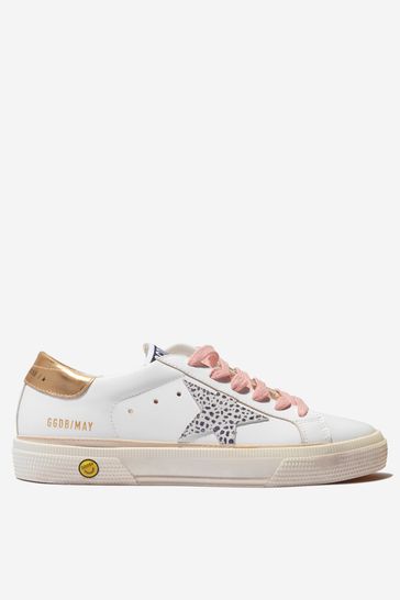 Girls Leather Star And Laminated Heel May Trainers in White
