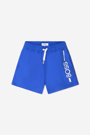 Baby Boys Logo Print Swim Shorts in Blue