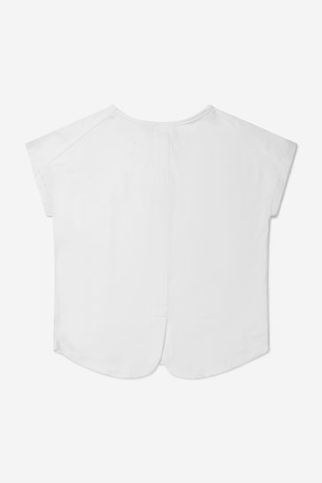 Girls Cotton Yoked Back Logo T-Shirt in White