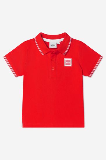 Baby Boys Cotton Pique Branded Polo Shirt in Red