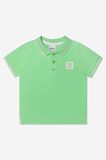 Baby Boys Cotton Pique Branded Polo Shirt in Green