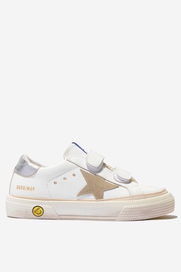 Unisex Leather Suede Star May School Trainers in White