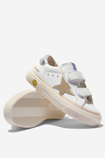 Unisex Leather Suede Star May School Trainers in White